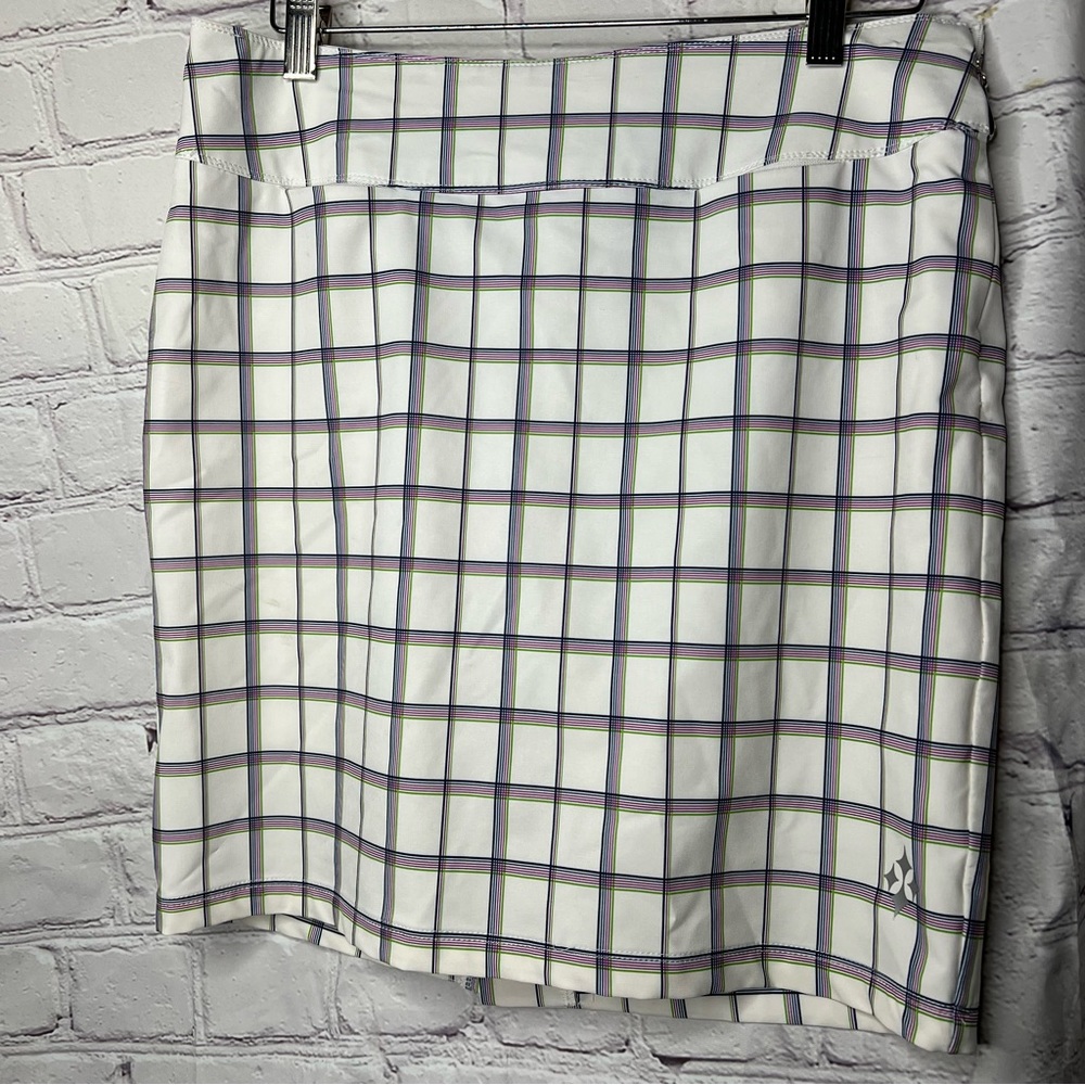 4 All by Jofit Womens Athletic Golf Skort Skirt White Plaid Side Zip Size 4